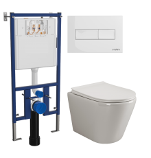 Комплект Унитаз подвесной Ceramicanova Highlight Rimless CN1804 с микролифтом, безободковый + Инсталляция DIWO + Кнопка 7320 белая