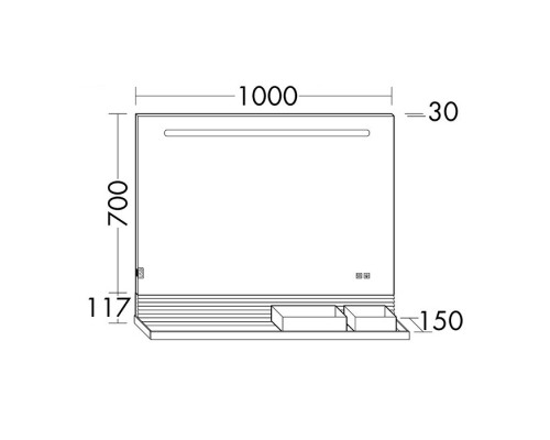 Burgbad FIUMO Зеркало 100x70x15 мм, подсветка LED, сенс выкл, обогрев, корпус Alu-Optik, 2 ящика, рейлинг черные, панель белая FOT2. SFXP100FOT2