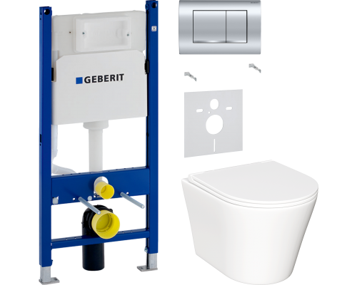 Комплект Унитаз подвесной Ceramicanova Forma CN3011 с микролифтом + Шумоизоляция Geberit 156.050.00.1 + Инсталляция Duofix Delta 458.163.21.1 с кнопкой смыва, хром