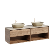 Тумба с раковиной Sancos Marmi 1.0 160, дуб чарльстон, столешница бежевая TT160A2X, раковина CN6009MC