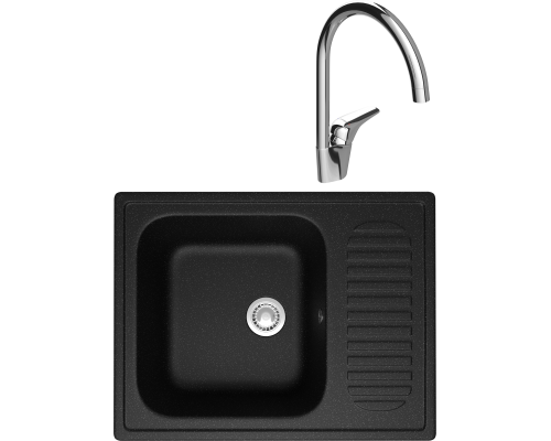 Комплект Мойка кухонная Domaci Болонья М-15-002 черная + Смеситель Ливорно