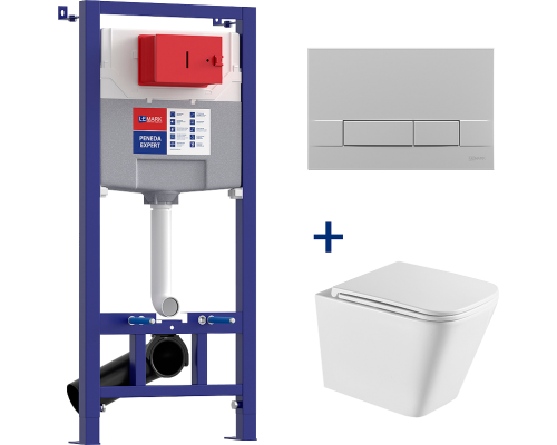 Комплект Lemark Florex 100123425 безободковый, с микролифтом, кнопка смыва матовый хром