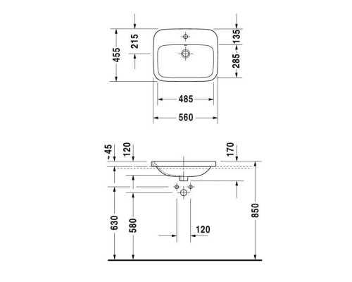Duravit DuraStyle Раковина 56x45.5 см, 1 отв., цвет: белый. 0374560000