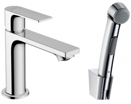 HG 72 216 000 Rebris E Смеситель для раковины 109 мм, гладкий, с гигиеническим душем, 4,7 л/мин 72216000