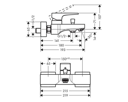 Hansgrohe Metropol Смеситель для ванны настенный, излив 180мм, цвет: золото. 32540990 Hansgrohe Metropol Смеситель для ванны настенный, излив 180мм, цвет: золото. 32540990