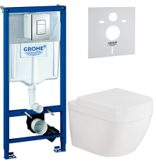 Комплект Унитаз подвесной Grohe Euro Ceramic 39206000 компактный + Крышка 39330001 с микролифтом + Инсталляция Rapid SL 38772001 3 в 1 с кнопкой смыва + Шумоизоляция 37131000