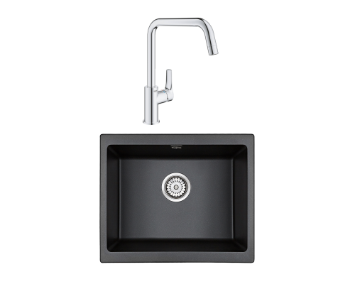 Комплект Мойка Paulmark Gera 60 PM205546-BL черный + Смеситель Grohe Eurosmart