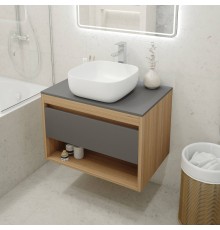 Тумба с раковиной Teymi Ritta 75, дуб эврика, матовый графит, раковина Solli 41