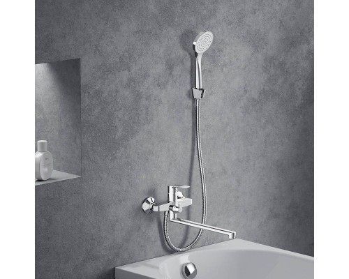 Смеситель для ванной и душа Damixa Eclipse 2.0 хром, с длинным изливом, душевым набором, ручной излив, гарантия 10 лет, Дания