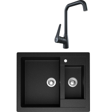 Комплект Мойка кухонная Domaci Болонья М-19-002 черная + Смеситель STWORKI WFD04007GA черный матовый