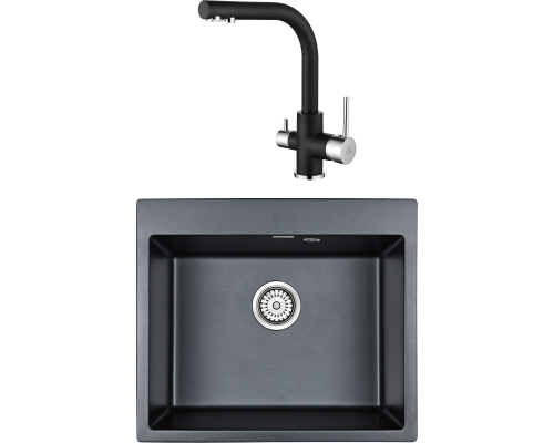 Комплект Мойка кухонная Paulmark Kante 60 PM106052-BLM черный металлик + Смеситель Essen Es213011-418 черный металлик