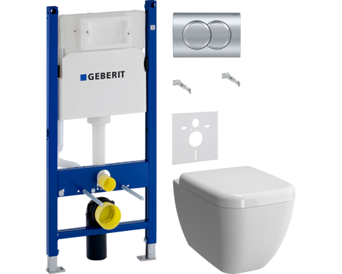 Комплект Унитаз подвесной VitrA Shift 7742B003-0075 белый глянцевый + Крышка 91-003-009 с микролифтом, петли хром + Инсталляция Geberit Duofix Delta 458.149.21.1 с кнопкой смыва, хром + Шумоизоляция 156.050.00.1