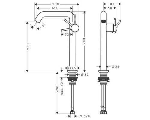 Hansgrohe Tecturis S Смеситель для раковины, 1 отв., с донным клапаном, цвет: хром. 73370000 Hansgrohe Tecturis S Смеситель для раковины, 1 отв., с донным клапаном, цвет: хром. 73370000