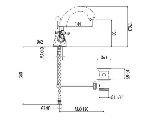 Gattoni TRD Смеситель для раковины, 1 отв., ручки Paris, цвет: золото 24К. TR320/18D0 Gattoni TRD Смеситель для раковины, 1 отв., ручки Paris, цвет: золото 24К. TR320/18D0
