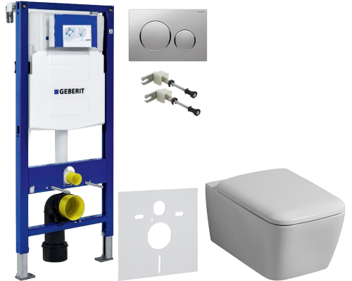 Комплект Унитаз подвесной Geberit iCon Square 201950000 + Крышка Square 571910000 + Крепления Duofix 111.815.00.1 к стене + Шумоизоляция 156.050.00.1 + Инсталляция UP 320 111.300.00.5 + Кнопка Sigma 20 115.882.JQ.1 хром матовый, хром глянцевый