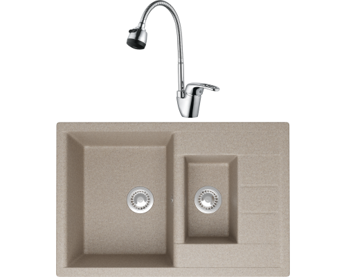 Комплект Мойка кухонная Domaci Болонья М-210-004 песочная + Смеситель Ливорно WFD04163B