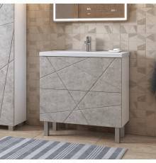 Тумба с раковиной Vigo Geometry 80 напольная, бетон, раковина Velvex 9696 80