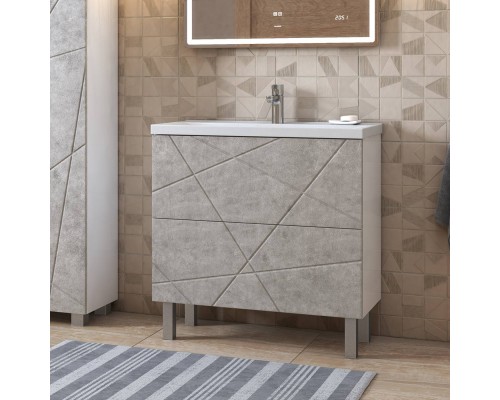 Тумба с раковиной Vigo Geometry 80 напольная, бетон, раковина Velvex 9696 80