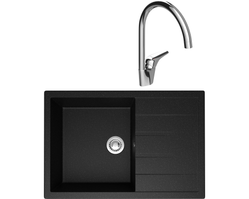 Комплект Мойка кухонная Domaci Болонья М-161-002 черная + Смеситель Ливорно
