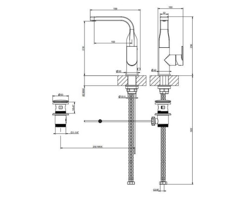Gessi Emporio Via manzoni Смеситель для раковины, на 1 отв, с донным клапаном, цвет: Finox Brushed Nickel. 47123#149