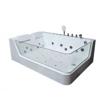 Акриловая ванна Ceruttispa C 495L 170x120 см, левая, пристенная, с гидромассажем, белая, с каркасом, для двоих, со смесителем, со сливом-переливом, с подсветкой, с донным клапаном, два подголовника