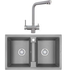 Комплект Мойка кухонная Granula 8101, алюминиум + Смеситель 2305, алюминиум