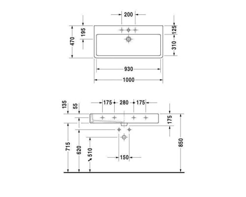 Duravit Vero Раковина подвесная 100x47см., с 1 отв., с переливом, с покрытием WonderGliss, цвет: белый. 04541000001