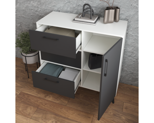 Комод DIWO Кострома 100х95х42 см белый, антрацит, ручка черная, ножка черная