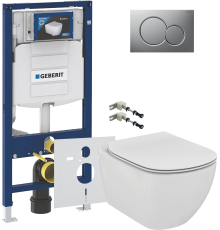 Комплект Унитаз подвесной Ideal Standard Tesi T354601 с микролифтом + Крепления Geberit Duofix 111.815.00.1 к стене + Шумоизоляция 156.050.00.1 + Инсталляция UP 320 111.300.00.5 + Кнопка Sigma 01 115.770.JQ.5 лакированная, матовый хром