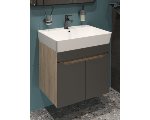 Тумба с раковиной DIWO Архангельск 60 подвесная, дуб сонома, антрацит