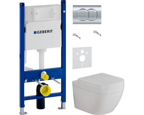 Комплект Унитаз подвесной Grohe Euro Ceramic 39328000 + Крышка 39330001 с микролифтом + Инсталляция Geberit Duofix Delta 458.149.21.1 с кнопкой смыва, хром + Шумоизоляция 156.050.00.1