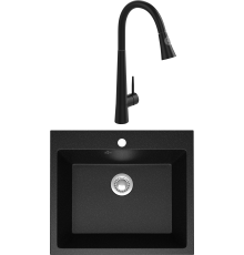 Комплект Мойка Domaci Болонья М-44-002 черная + Смеситель Ливорно WFD04098 черный