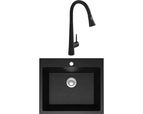 Комплект Мойка Domaci Болонья М-44-002 черная + Смеситель Ливорно WFD04098 черный