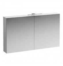 Laufen Base шкаф зеркальный 1200x185x700 мм, 2 дверцы, с горизонтальным элементом LED-подсветки, 2 стеклянные полки, 1 розетка, цвет: белый матовый. 4.0290.2.110.261.1