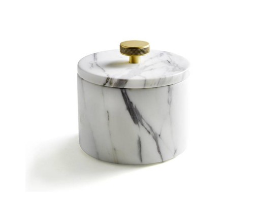 3SC Apuana 2.0 Баночка универсальная, D=8,5/h12 см, с крышкой, настольная, цвет: мрамор Bianco Statuario/бронза матовая . AP48ABM