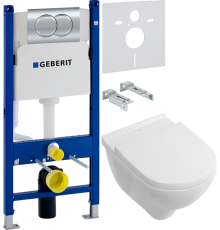 Комплект Унитаз подвесной Villeroy   Boch O.Novo 5660HR01 alpin, безободковый + Инсталляция Geberit Duofix Delta 458.149.21.1 с кнопкой смыва, хром + Шумоизоляция 156.050.00.1