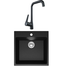 Комплект Мойка кухонная Domaci Болонья М-42-002 черная + Смеситель STWORKI WFD04007GA черный матовый
