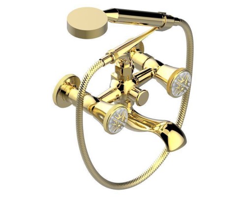 THG Hirondelles Gold Stamped Смеситель для ванны, настенный, с ручным душем, цвет: Gold color PVD. A4L-H52-13B