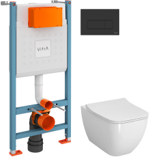 Комплект Унитаз подвесной VitrA Shift 7742B003-0075 белый глянцевый + Крышка DIWO Шифт 0405 с микролифтом + Инсталляция V-Fix Core 732-5800-01 + Кнопка Root Square 740-2311 черная матовая