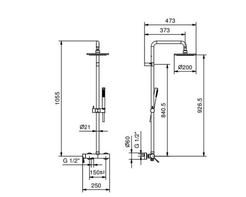 Fantini Nostromo Душевая стойка, с верхнем душем 20см., с ручным душем и смесителем, цвет: черный матовый. 86 13 8130