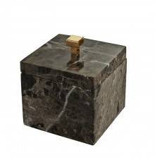 3SC Palace Marmo Баночка универсальная, 11x11xh13,5 см, с крышкой, настольная, цвет: мрамор nero marquinia/золото 24к. Lucido. PA48ANMGD