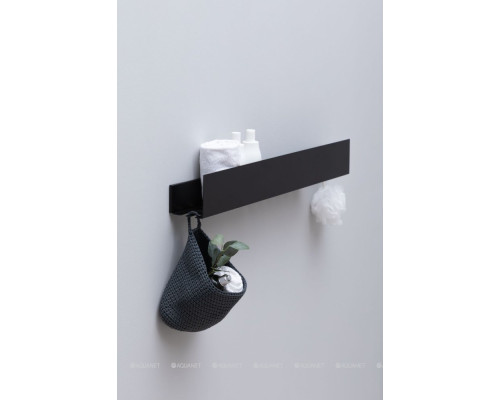 Полка Aquanet Магнум 90x12 черная матовая, с крючками