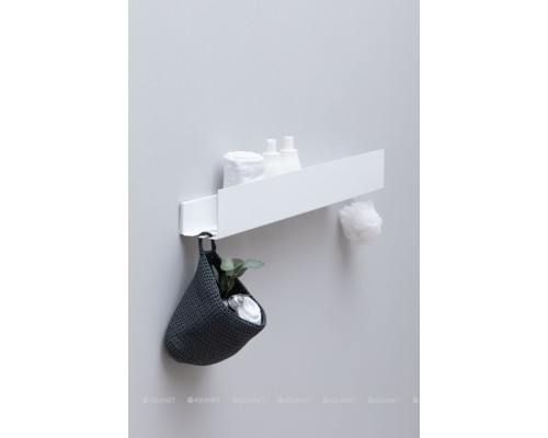 Полка Aquanet Магнум Н 90x12 белая матовая, с крючками