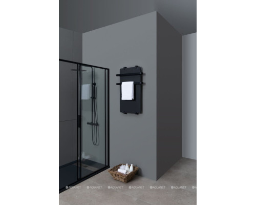 Полотенцесушитель электрический Allen Brau Infinity 80x44 с рейлингом 2.0 и креплением, черный матовый