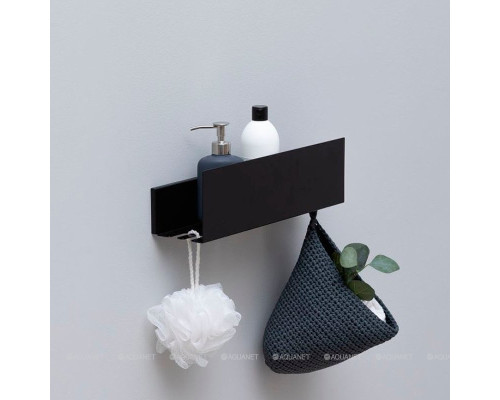 Полка Aquanet Магнум Н 50x12 черная матовая, с крючками