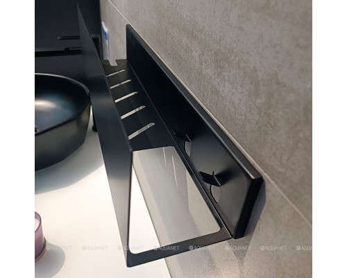 Полка Aquanet Магнум 50x12 черная матовая, с крючками