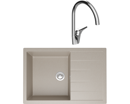 Комплект Мойка кухонная Domaci Болонья М-161-003 бежевая + Смеситель Ливорно