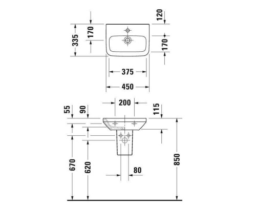 Duravit DuraStyle Раковина 45х33.5 см, 1 отв., цвет: белый. 0708450000