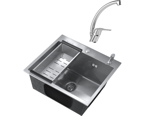 Комплект Мойка кухонная Ulgran 50х45, брашированная сталь + Смеситель MEGA Mega MG-BMK016 хром