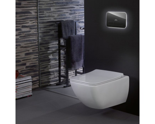 VilleroyBoch Venticello Унитаз подвесной 37.5х56х33см., безободковый, в комплекте сиденье SlimSeat Line c микролифтом, CeramicPlus, цвет: альпийский белый. 4611RLR1